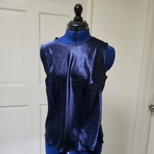 Vintage Silky Blue Sleeveless Blouse